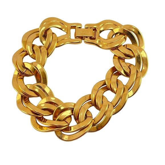 Monet Gold Plated Heavy Link Chain Bracelet 1980s Double Link - Picture 8 of 11